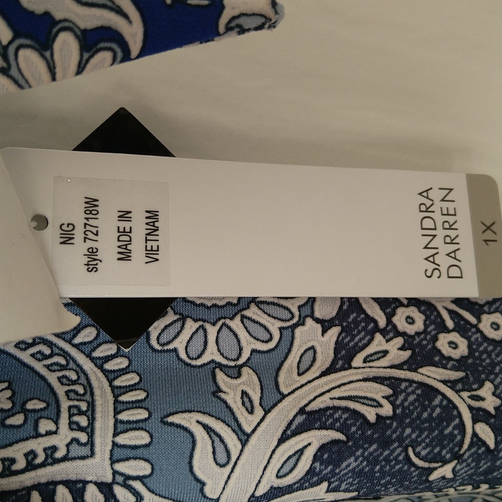 New Sandra Darren women's square neck, tie sleeve, paisley floral dress size 1X - Picture 8 of 9